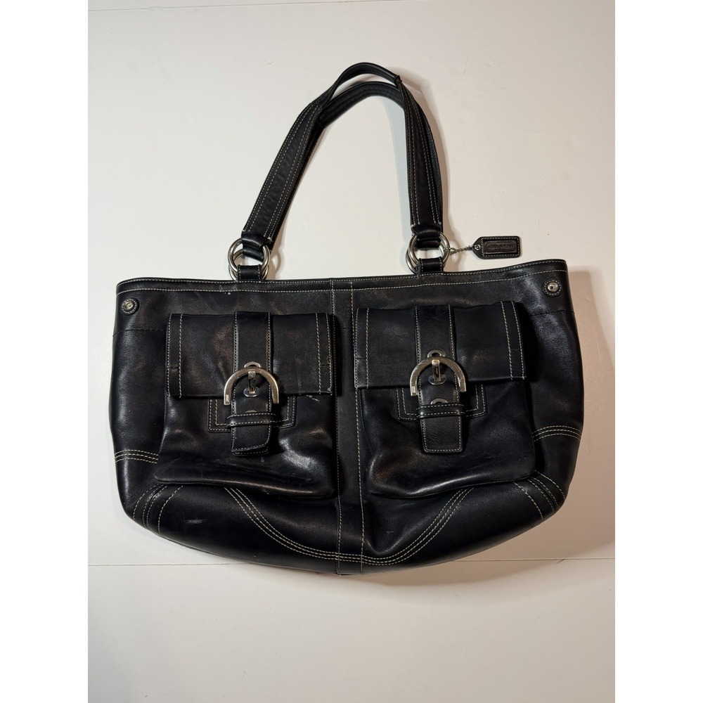 Vintage Coach SoHo Tote Satchel Bag 8A09 Y2K Black Leather Purse - Picture 3 of 11